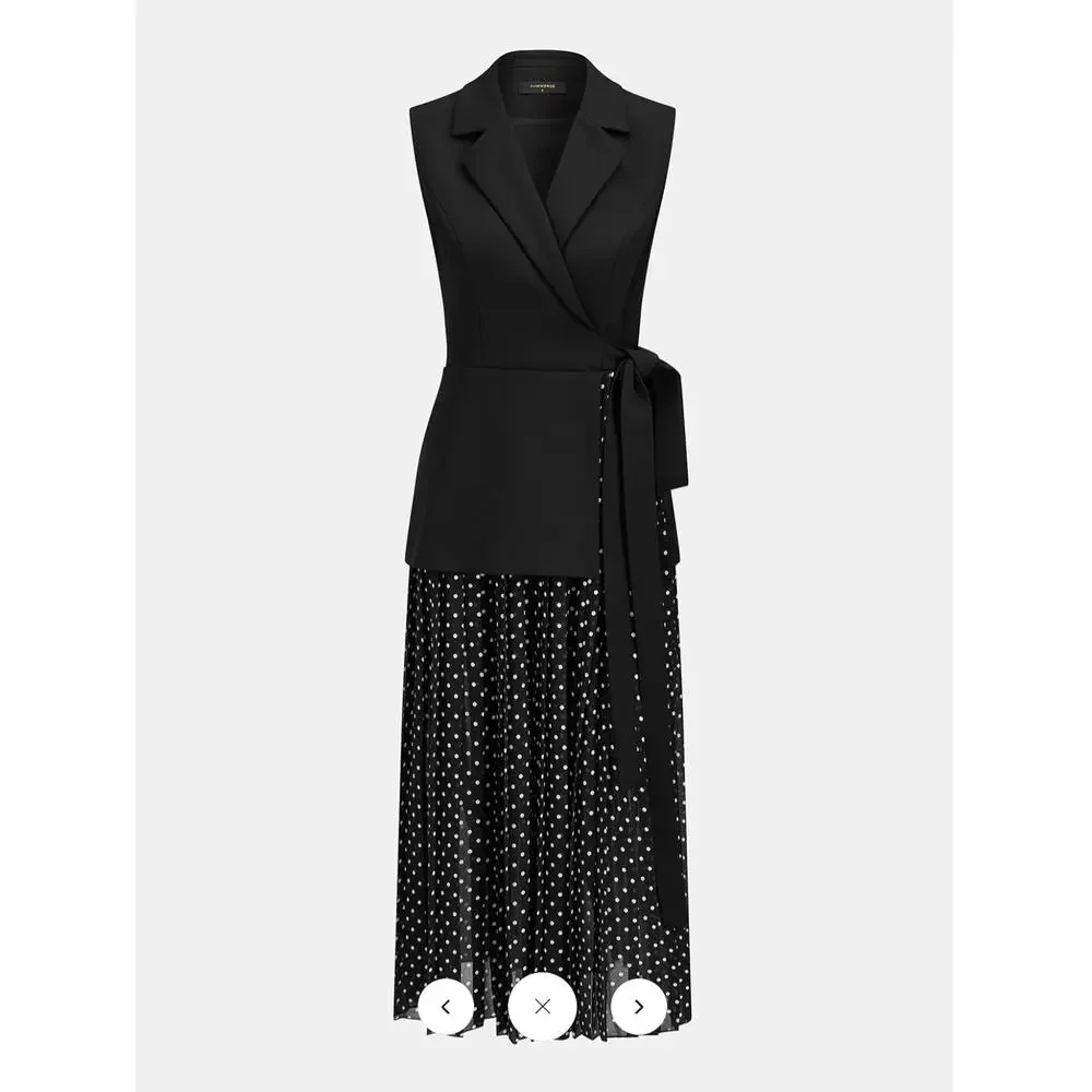 NWT Commense Tie Waist Blazer-Style Polka Dot Maxi Dress Sz L - Picture 2 of 5